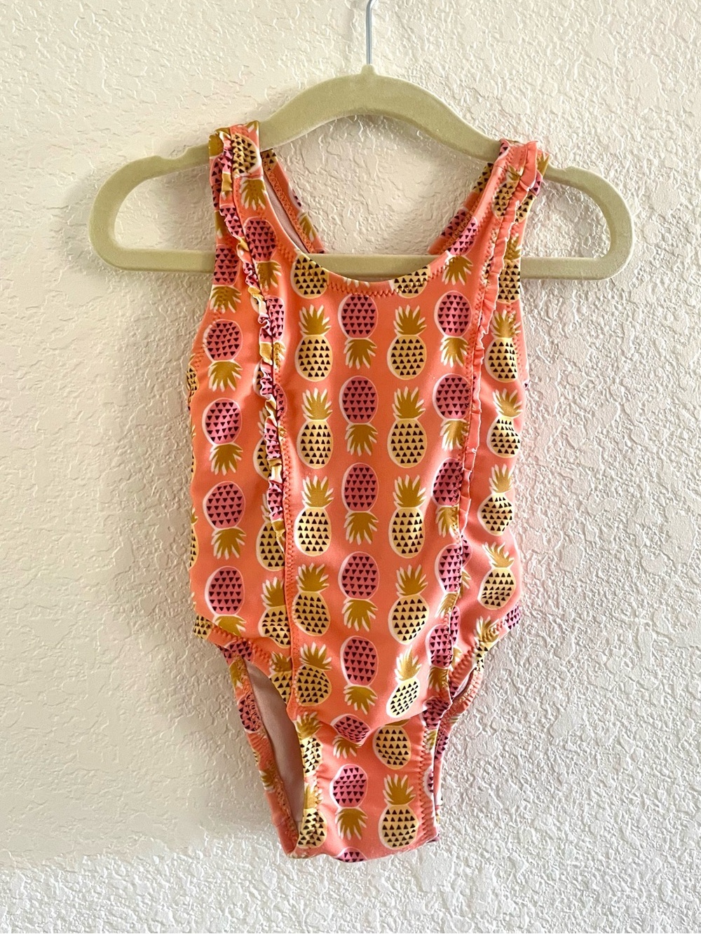 Tea Collection Orange Pineapple Tank Ruffle One-Piece Sz 6-9 months